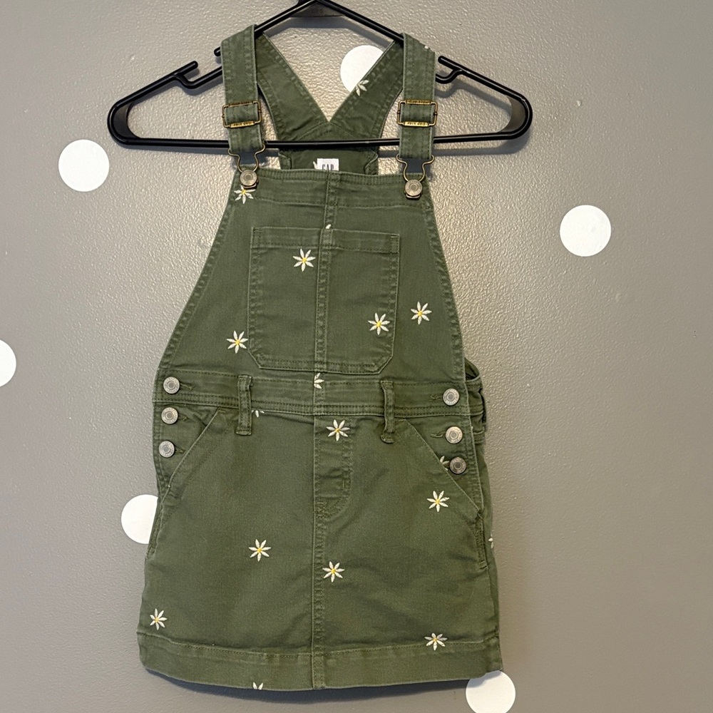 GAP Olive Kids Overall Dress with Diasy Design